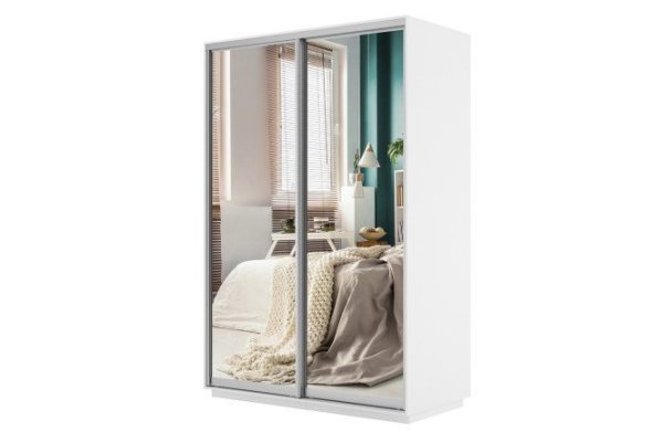 Wardrobe 2-door Slide 120x240x60 cm, white snow, with two mirrors