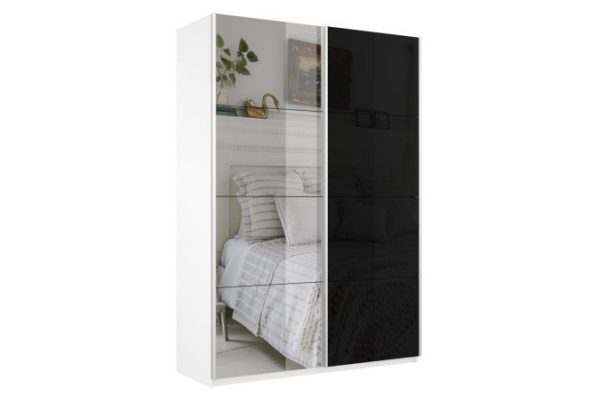 d95f3f903f21f3fff27e83968d588b48.jpg Sliding wardrobe 2-door Cors 120x230 cm, white snow, black facade, with one mirror