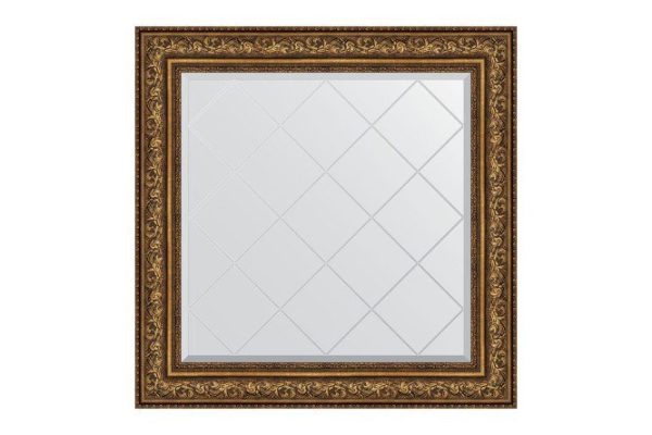 Wall mirror with engraving in a baguette frame EVOFORM vignette aged bronze 90x90 cm from 61 to 90 cm