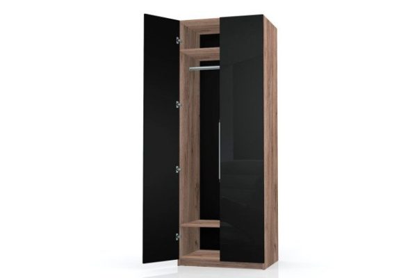 2-door wardrobe Oscar Amika 75x236x58 cm, Craft tobacco oak, glossy black graphite