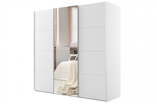 3-door wardrobe Comet 240x220 cm white snow, white fronts, mirror
