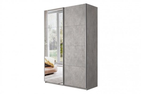 2-door wardrobe Cors 140x230 cm, light concrete, with one mirror