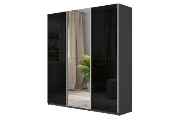 dcac49e3c26bf90dab15c35a69d3d714.jpg 3-door wardrobe Cors 210x230 cm, gray diamond, black facade, with one mirror