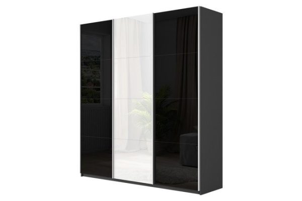 ddab9de0970e219a259caf29fe4a17de.jpg Sliding wardrobe 3-door Cors 210x230 cm, gray diamond, facade white gloss, black