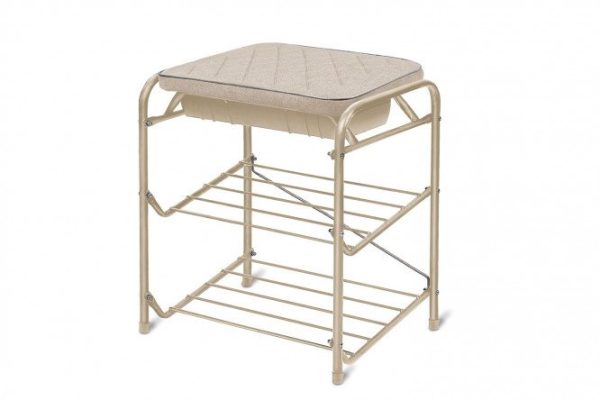 Shoe bench BP3 with 3 shelves and a drawer, beige, metallic beige