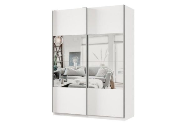Sliding wardrobe 2-door Praktik 160x240x60 cm, white, silver profile, with mirror inserts