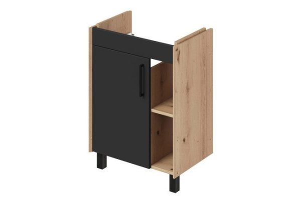 Floor standing vanity unit Lite 57.7 cm, frame color: coastal evok oak, graphite front
