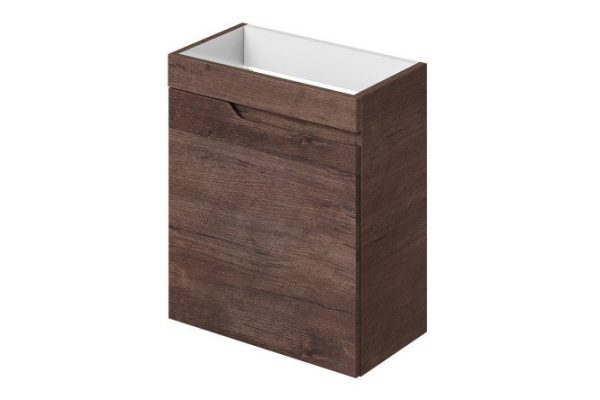 Hanging sink cabinet Sky left 44.5 cm, frame color is dark acacia, facade is dark acacia