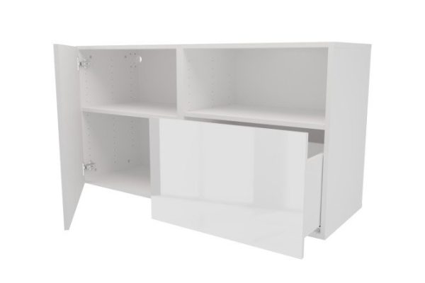 Cabinet with door, shelf and drawer Oscar Amika 120x64 with closers, white / white gloss