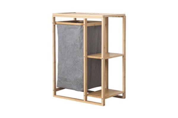BERKRAFT Bamboo shelf with laundry basket 49x70x30 cm