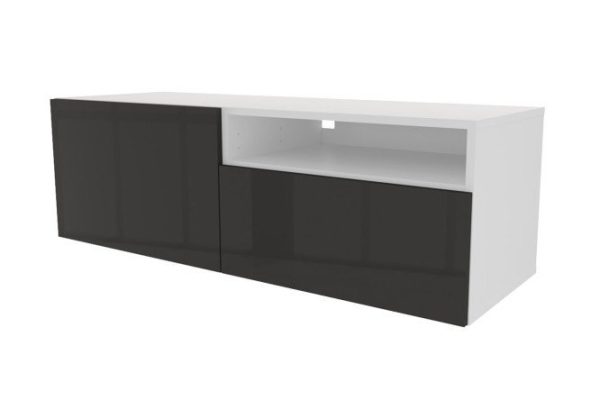 Cabinet with drawer, door and shelf Oscar Amika 120x38 with push to open, white / black graphite gloss
