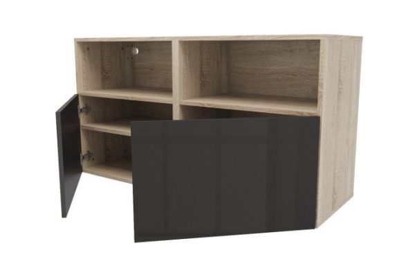 Cabinet with shelves and doors Oscar Amika 120x64, Sonoma oak / glossy black graphite