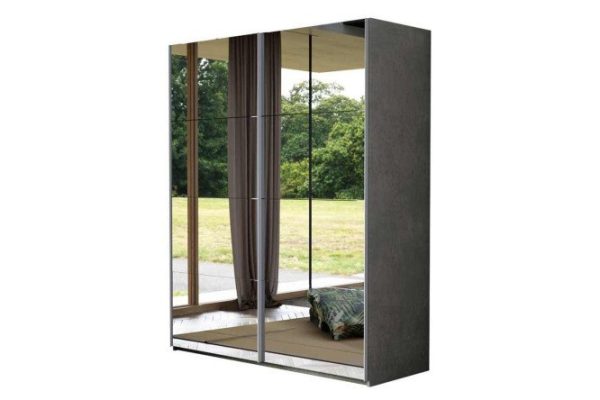 2-door Comet wardrobe 160x220 cm light concrete, mirror fronts