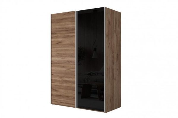 Sliding wardrobe 2-door Comet 160x240 cm kraft tobacco oak, black glass fronts, kraft tobacco oak
