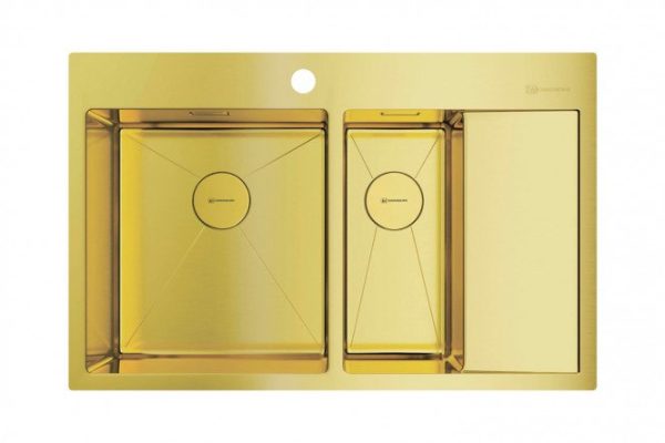 Inset sink with wing OMOIKIRI Akisame 78-2-LG-L 4973087, light gold 78x51x20 cm