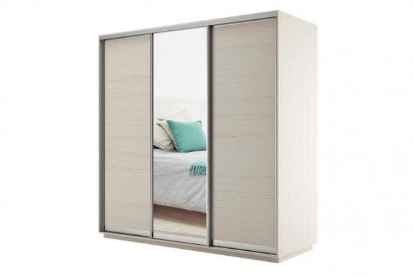 3-door sliding wardrobe Slide 210x240x60 cm, light Shimo ash, with one mirror