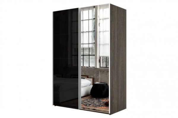 Sliding wardrobe 2-door Comet 200x240 cm wenge Mali, fronts black glass, mirror