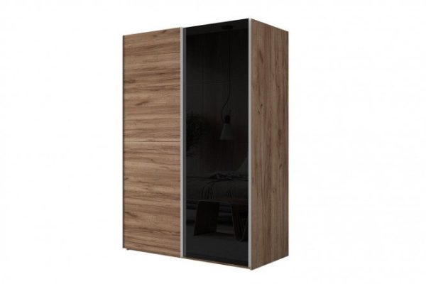 Sliding wardrobe 2-door Comet 180x220 cm kraft tobacco oak, black glass fronts, kraft tobacco oak