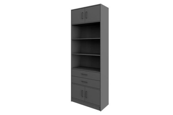 Shelving unit Virage with 2 drawers and 4 doors, graphite gray