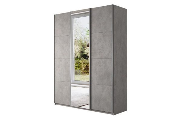 3-door wardrobe Cors 180x230 cm, light concrete, mirror fronts, light concrete
