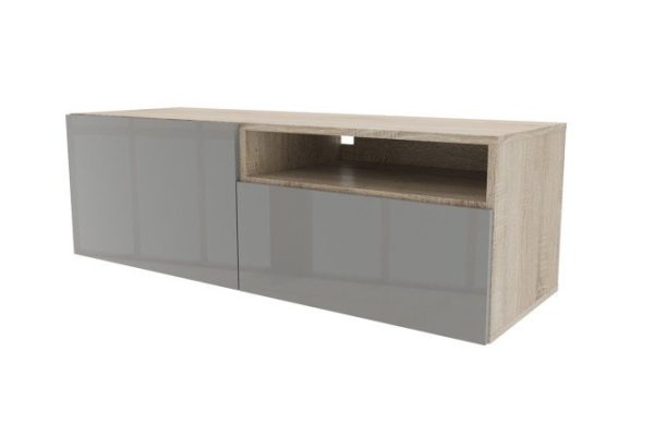 Cabinet with 2 drawers and shelf Oscar Amika 120x38 with push to open, Sonoma oak / dusty gray gloss