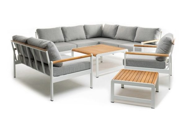 Lounge area Maya XL color white, light teak, light gray