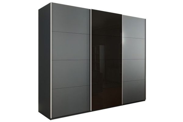 3-door wardrobe Comet 270x220x66 cm, diamond gray, black