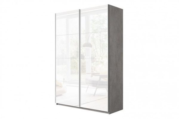 Sliding wardrobe 2-door Cors 120x230 cm, light concrete, facade - white gloss