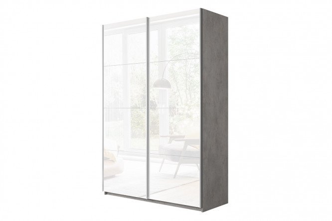 Sliding wardrobe 2-door Cors 120x230 cm, light concrete, facade - white gloss