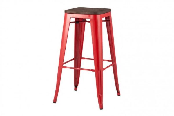 Bar stool Tolix 45x84.5x51.5 cm, dark wood color, glossy red