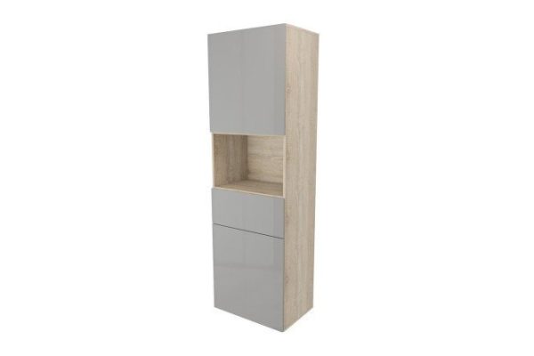 Wardrobe 2 doors, shelf and drawer Oscar Amika 60x192 with push to open, Sonoma oak / dusty gray gloss