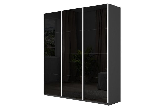 3-door wardrobe Cors 180x230 cm, gray diamond, black facade