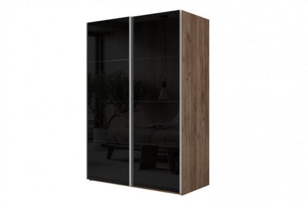 Sliding wardrobe 2-door Comet 200x240 cm kraft oak tobacco, black glass fronts
