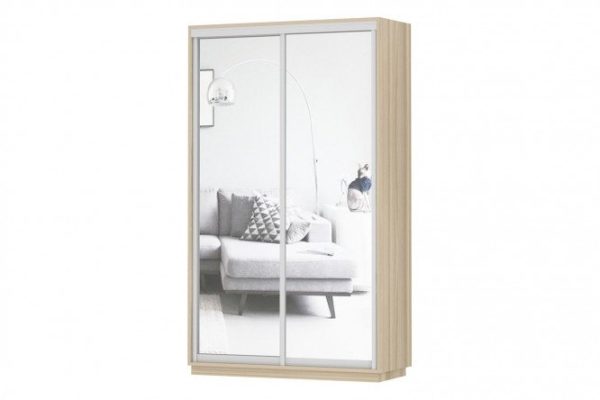 Sliding wardrobe 2-door Slide 120x220x60 cm, light Shimo ash, with two mirrors