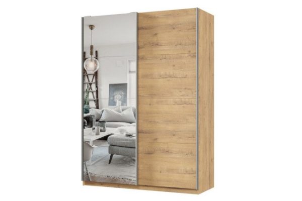 Sliding wardrobe 2-door Praktik 160x220x60 cm, bunratti, silver profile, with one mirror