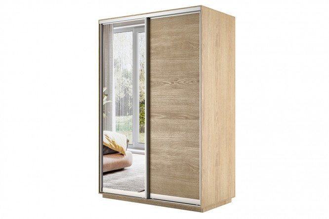 Wardrobe 2-door Slide 140x220x60 cm, Sonoma, with one mirror