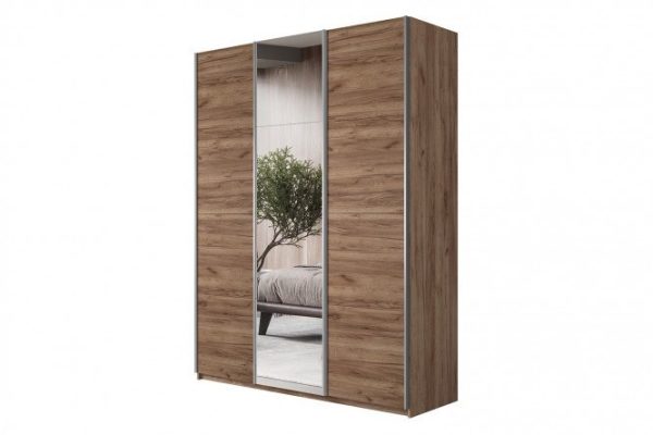 3-door wardrobe Cors 210x230 cm, kraft tobacco oak, mirror fronts, kraft tobacco oak