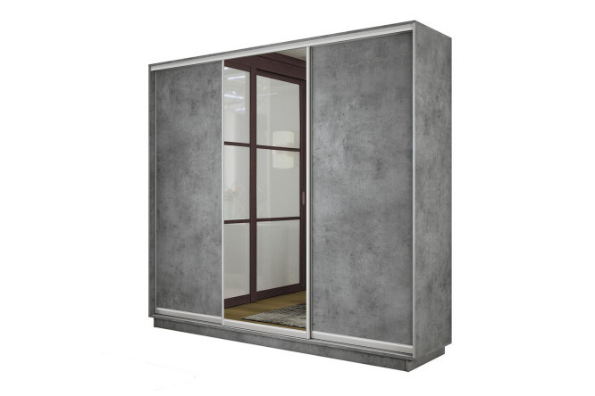 3-door wardrobe Slide-2 210x240x60 cm, Concrete/silver, with one mirror