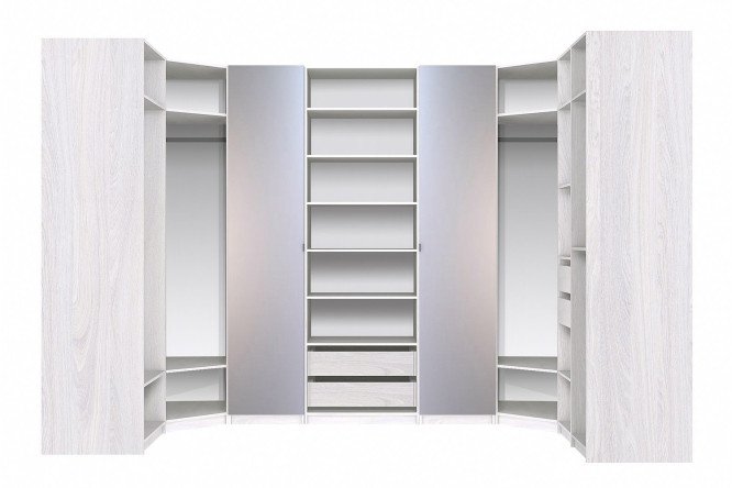 Wardrobe system Titus Oscar Bergen 365.1x236x195.05 cm, light ash Anchor, with two mirrors