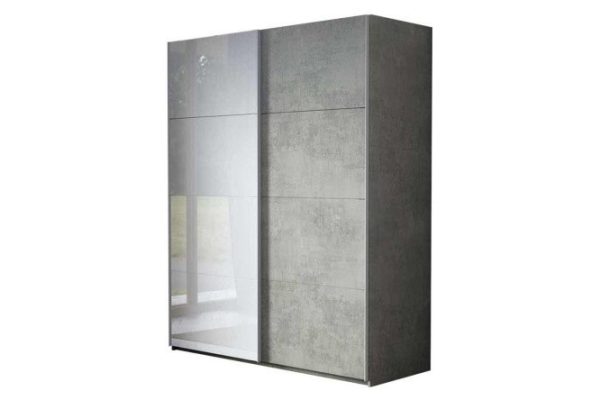 2-door wardrobe Comet 160x220 cm light concrete, white glass facades, light concrete