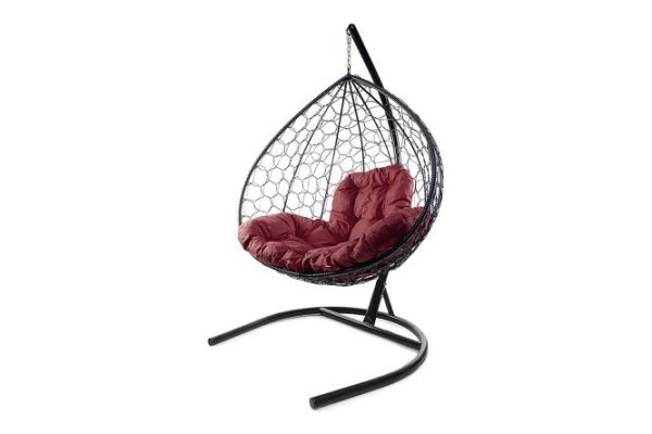 Hanging cocoon chair XL 75x186x118 cm, base and frame color black, finishing black