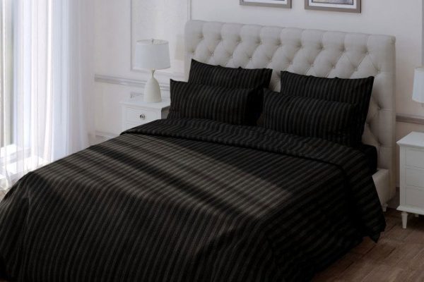 Bed linen set Stripe Premium Black Cotton 148x215 cm, Family