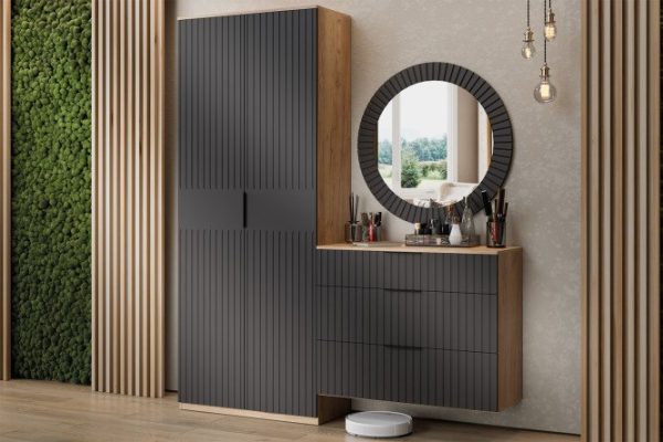 Hallway with round mirror Hilton graphite