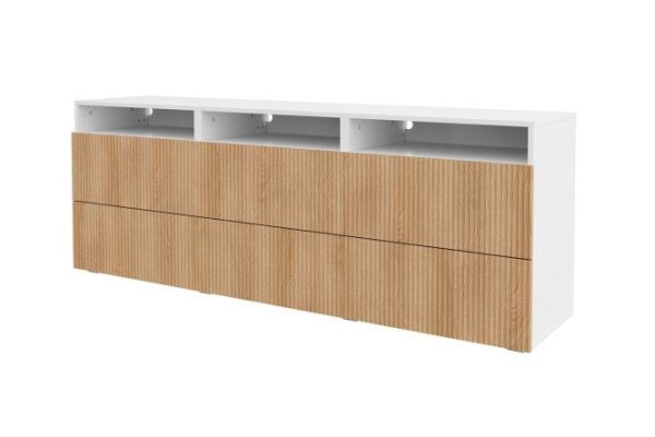 Nightstand Oscar Amelie 180x64 with 6 drawers and 3 shelves, sonoma oak / talc wave