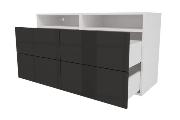 Cabinet 4 drawers and shelf Oscar Amika 120x64 with closers, white / black graphite gloss