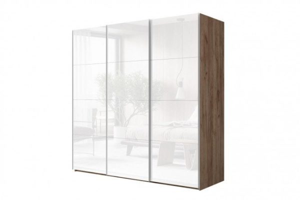 3-door wardrobe Comet 270x240 cm kraft tobacco oak, white glass fronts