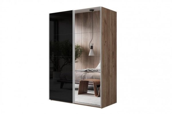 Sliding wardrobe 2-door Comet 180x240 cm kraft oak tobacco, mirror fronts, black glass