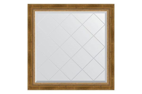 Wall mirror with engraving in a baguette frame EVOFORM aged bronze with wickerwork 103x103 cm