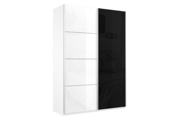 Sliding wardrobe 2-door Cors 120x230 cm, white snow, facade white gloss, black