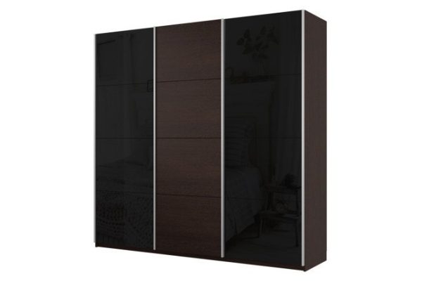 Sliding wardrobe 3-door Cors 180x230 cm, wenge, wenge facade, black